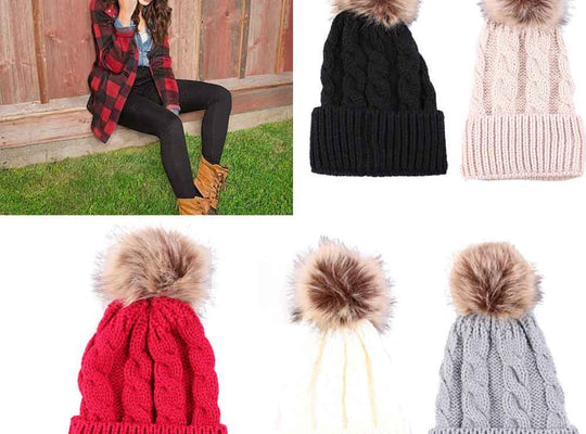 Women Fashion Keep Warm Winter Hats Knitted Wool Hemming Hat
