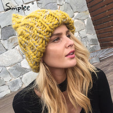 Simplee knitting wool hats 2017 pompon Bobble hats women skullies beanies Warm hat autumn cap winter hat female