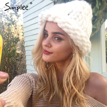 Simplee Winter knitted pink hat cap Women casual streetwear crochet skullies beanies Elegant warm handmade white hats 2017