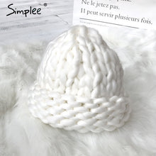 Simplee Winter knitted pink hat cap Women casual streetwear crochet skullies beanies Elegant warm handmade white hats 2017