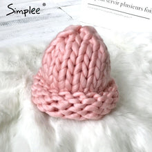 Simplee Winter knitted pink hat cap Women casual streetwear crochet skullies beanies Elegant warm handmade white hats 2017