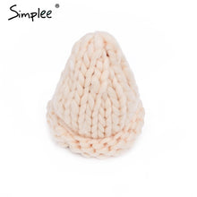 Simplee Winter knitted pink hat cap Women casual streetwear crochet skullies beanies Elegant warm handmade white hats 2017