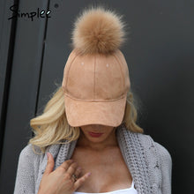 Simplee Winter pompom pink suede baseball cap Women autumn casual streetwear black cap 2017 Elegant female hat cap