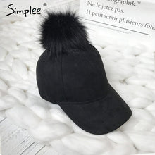 Simplee Winter pompom pink suede baseball cap Women autumn casual streetwear black cap 2017 Elegant female hat cap
