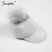Simplee Winter pompom pink suede baseball cap Women autumn casual streetwear black cap 2017 Elegant female hat cap