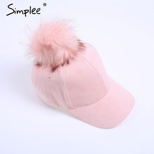 Simplee Winter pompom pink suede baseball cap Women autumn casual streetwear black cap 2017 Elegant female hat cap
