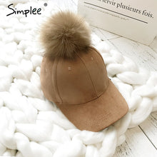 Simplee Winter pompom pink suede baseball cap Women autumn casual streetwear black cap 2017 Elegant female hat cap