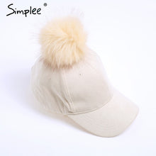 Simplee Winter pompom pink suede baseball cap Women autumn casual streetwear black cap 2017 Elegant female hat cap