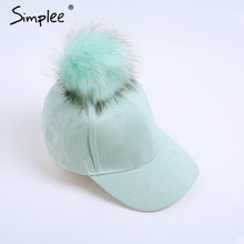 Simplee Winter pompom pink suede baseball cap Women autumn casual streetwear black cap 2017 Elegant female hat cap