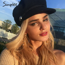 Simplee Fashion black hat cap women Casual streetwear rope flat cap Elegant solid autumn winter warm beret hat female 2017