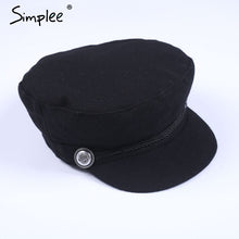 Simplee Fashion black hat cap women Casual streetwear rope flat cap Elegant solid autumn winter warm beret hat female 2017