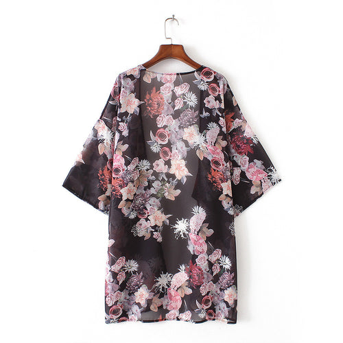 Women Fashion Summer Chiffon Floral Kimono Cardigan Plus Size Shawl Blouses