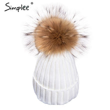 Simplee Removable real fur pompon Bobble hats for women skullies beanies Warm stocking hat 2016 autumn cap winter hat female