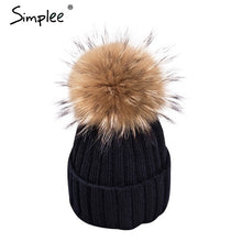 Simplee Removable real fur pompon Bobble hats for women skullies beanies Warm stocking hat 2016 autumn cap winter hat female
