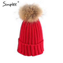 Simplee Removable real fur pompon Bobble hats for women skullies beanies Warm stocking hat 2016 autumn cap winter hat female