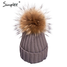 Simplee Removable real fur pompon Bobble hats for women skullies beanies Warm stocking hat 2016 autumn cap winter hat female