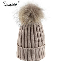 Simplee Removable real fur pompon Bobble hats for women skullies beanies Warm stocking hat 2016 autumn cap winter hat female