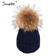 Simplee Removable real fur pompon Bobble hats for women skullies beanies Warm stocking hat 2016 autumn cap winter hat female