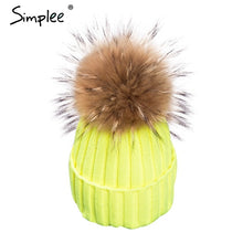 Simplee Removable real fur pompon Bobble hats for women skullies beanies Warm stocking hat 2016 autumn cap winter hat female