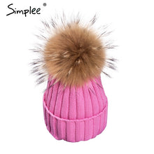 Simplee Removable real fur pompon Bobble hats for women skullies beanies Warm stocking hat 2016 autumn cap winter hat female