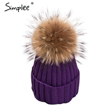Simplee Removable real fur pompon Bobble hats for women skullies beanies Warm stocking hat 2016 autumn cap winter hat female