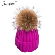 Simplee Removable real fur pompon Bobble hats for women skullies beanies Warm stocking hat 2016 autumn cap winter hat female