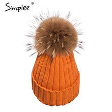 Simplee Removable real fur pompon Bobble hats for women skullies beanies Warm stocking hat 2016 autumn cap winter hat female