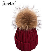 Simplee Removable real fur pompon Bobble hats for women skullies beanies Warm stocking hat 2016 autumn cap winter hat female