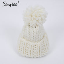 Simplee Knitting wool ball skullies beanies Casual streetwear warm hat cap Women autumn winter 2017 cute beanie hat female
