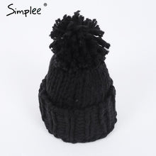 Simplee Knitting wool ball skullies beanies Casual streetwear warm hat cap Women autumn winter 2017 cute beanie hat female