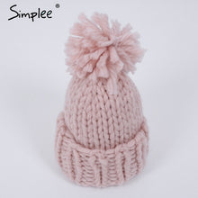 Simplee Knitting wool ball skullies beanies Casual streetwear warm hat cap Women autumn winter 2017 cute beanie hat female