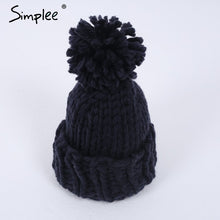 Simplee Knitting wool ball skullies beanies Casual streetwear warm hat cap Women autumn winter 2017 cute beanie hat female
