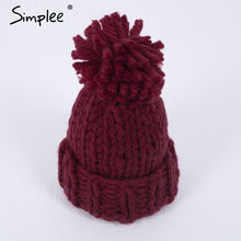 Simplee Knitting wool ball skullies beanies Casual streetwear warm hat cap Women autumn winter 2017 cute beanie hat female