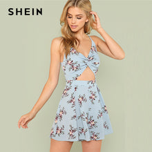 SHEIN Twist Front Boxed Pleated Floral Cami Romper 2018 Summer Spaghetti Strap Flower Print Jumpsuit Women Vacation Jumpsuit