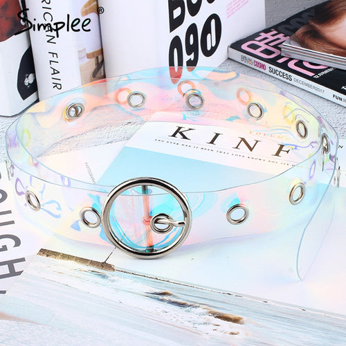 Simplee Casual transparent pvc belt women Metal colorful waist belt accessories ladies Double eyelet buckle summer new waistband