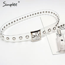Simplee Rivet PVC transparent women belt 2018 Square buckle wide belts cummerbunds Streetwear designer clear waist belt female