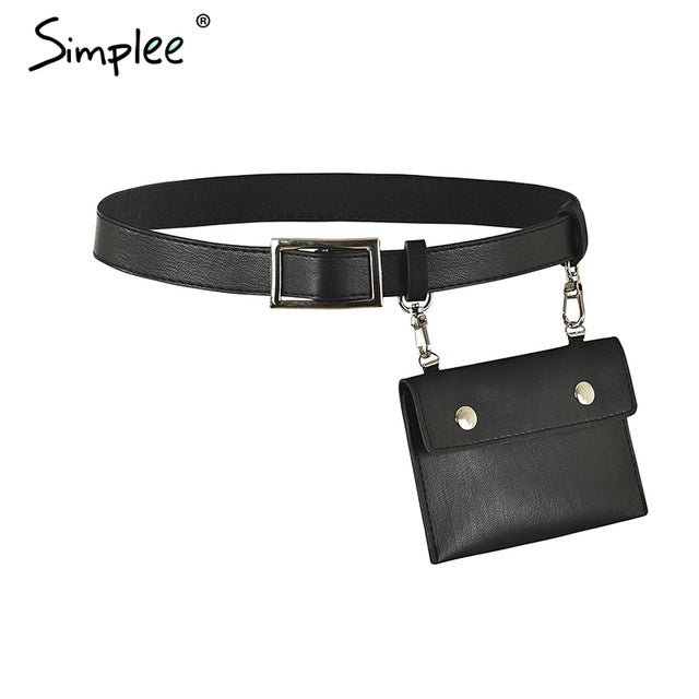 Simplee Gold metal buckle Belts women pu belts Faux leather waistband  lady Black strap belt streetwear all-match accessories