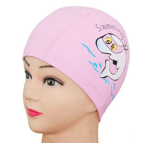 Unisex Children Kids Breathable Swimming Hat Waterproof Hair Care Ear Protection Swim Cap Cartoon Dolphin Patterns (Pink)