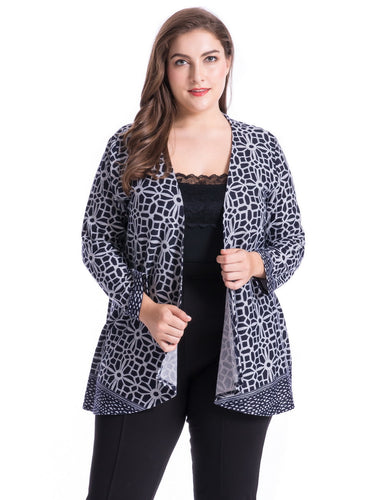 Chicwe Women's Cashmere Touch Plus Size Floral Print Casual Cardigan Jacket 1X-4X