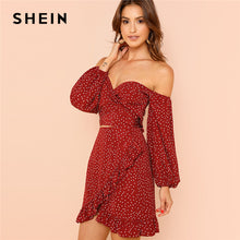 SHEIN Burgundy Vacation Bohemian Beach Backless Off Shoulder Bishop Sleeve Top And Ruffle Skirt Set Summer Women Casual Twopiece