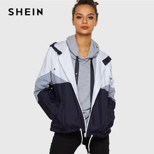 SHEIN Multicolor Casual Elegant Walking Cut And Sew Hooded Pocket Both Sides Drawstring Windbreaker Jacket Autumn Women Jackets