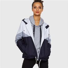 SHEIN Multicolor Casual Elegant Walking Cut And Sew Hooded Pocket Both Sides Drawstring Windbreaker Jacket Autumn Women Jackets
